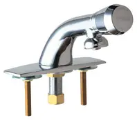 Chicago Faucets #857-665PSHCP Chrome 1-Handle Deck-Mount Metering Lavatory Faucet with 4-1/8" Integral Spout
