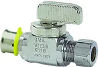 Viega #94023 3/8" x 1/4" PureFlow Press Straight Stop Valve Zero Lead