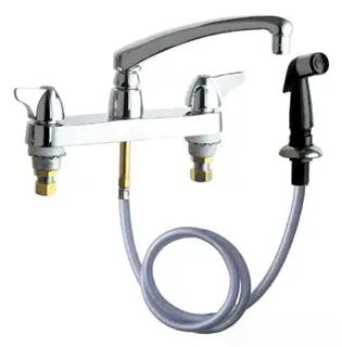Chicago Faucets #1102-ABCP 8in Centers Deck Mount Sink Faucet with Side Spray