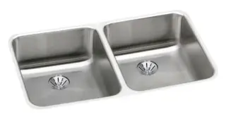 Elkay #ELUHAD311855PD 31-3/4in x 18-1/2in Stainless Steel Double Bowl Undermount Sink - Lustertone