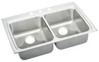 Elkay #LRAD3322554 33in x 22in Double Bowl Stainless Steel Sink 5-1/2in Depth - 4 Faucet Holes