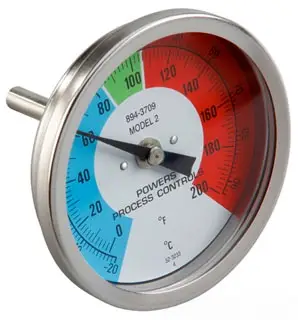 Powers #894-3897 1/2in Stainless Steel Thermometer 30°F-130°F Black Dial - 1/2in NPT