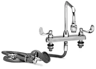 T&S Brass #B-2346 4in Wall-Mounted Workboard Faucet with Spray Valve & Hose