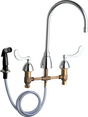 Chicago Faucets #200-AGN8AE3-317CP Chrome 2-Handle Concealed Deck-Mount Kitchen Faucets with GN8A Rigid/Swing Gooseneck Spout & Side Spray