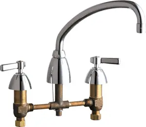 Chicago Faucets #201-ACP Chrome 2-Handle Concealed Deck-Mount Kitchen Faucets with L9 Swing Spout