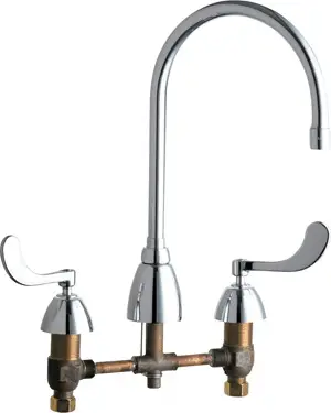 Chicago Faucets #201-AGN8AE3-317CP Chrome 2-Handle Concealed Deck-Mount Faucet with GN8A Rigid/Swing Gooseneck Spout