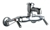 Chicago Faucets #305-VBRCP Chrome 2-Handle Wall-Mount Service Sink Faucet with Vacuum Breaker Short Spout with Pail Hook