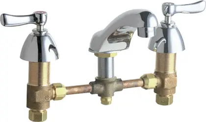 Chicago Faucets #404-VCP Chrome 2-Handle Concealed Deck-Mount Lavatory Faucets with 5" Spout