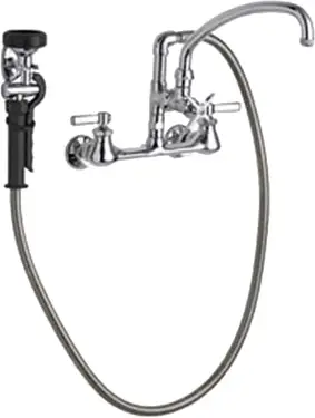 Chicago Faucets #509-GCLCP Chrome 2-Handle Wall-Mount Pot Filling Faucet with L9 Swing Spout and Pre-Rinse Spray Valve