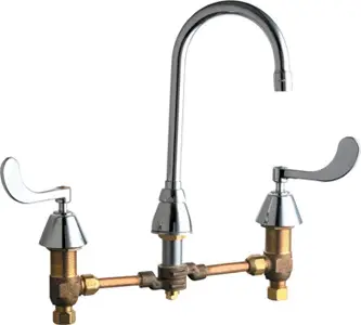 Chicago Faucets #786-WCE3CP Chrome 2-Handle Deck-Mount Sink Faucet with GN2B Rigid/Swing Gooseneck Spout