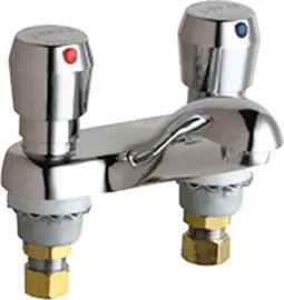 Chicago Faucets #802-V665CP Chrome 2-Handle Deck-Mount Metering Lavatory Faucet with 4" Integral Spout