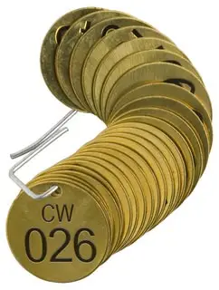 Brady #23257 1-1/2in Brass Valve Tags CW 26-50