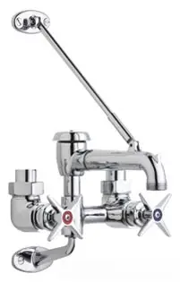 Chicago Faucets #835-CP Chrome 2-Handle Wall-Mount Exposed Service Sink Faucet with Ceiling Supplies, Vacuum Breaker Spout with Pail Hook & Wall Brace