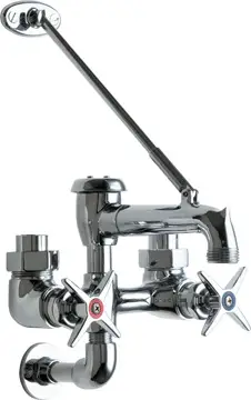 Chicago Faucets #835-RCF Rough 2-Handle Wall-Mount Exposed Service Sink Faucet with Ceiling Supplies, Vacuum Breaker Spout with Pail Hook & Wall Brace