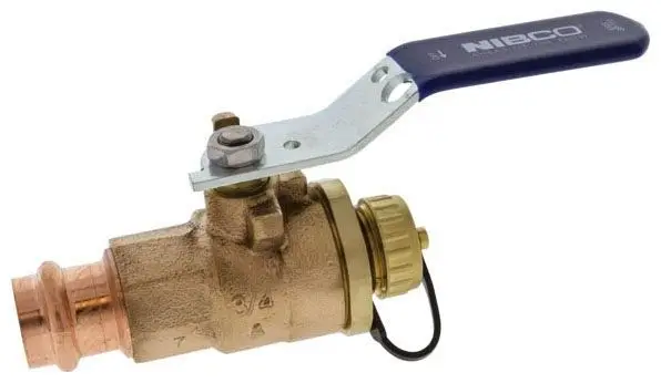 NIBCO #PC-585-70-66-HC 3/4in Bronze Ball Valve Press x Hose w/ Cap & Chain