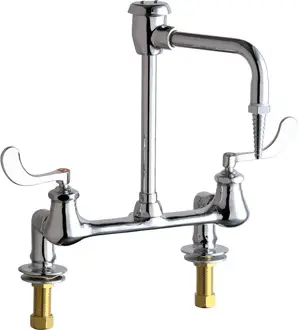 Chicago Faucets #947-317CP Chrome 2-Handle Deck-Mount Laboratory Faucet with GN2BVB Rigid/Swing Vacuum Breaker Gooseneck Spout