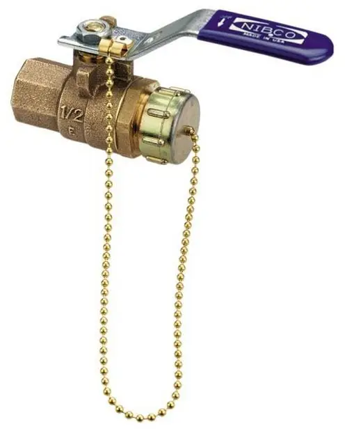 NIBCO #T-585-70-HC 3/4in Bronze Ball Valve Full Port NPT x Hose with Cap