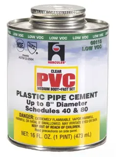 Hercules #60115 1pt Clear Medium Body Fast Set PVC Cement up to 8in