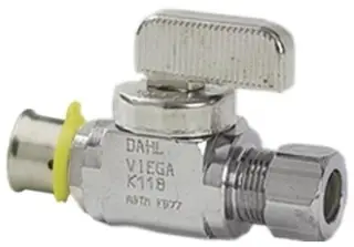 Viega #94031 1/2" x 1/4" Chrome Plated Brass PEX Press Straight Stop Valve 1/4 Turn