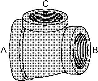 1-1/2" x 1-1/4" x 1-1/2" - Black Malleable Reducing Tee - Galvanized